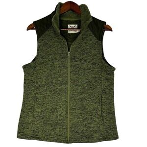 Faded Glory Vest Olive Green Zip Up Front Fleece Lined Collar Size Large (12-14)